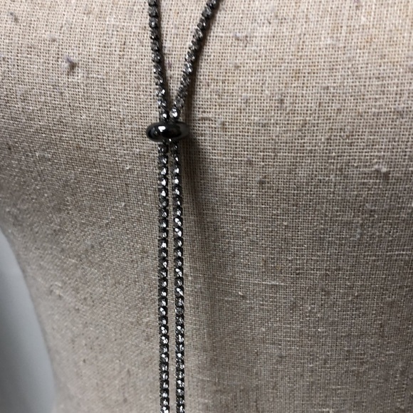 Guess, Black/Silver Rhinestone Lariat Necklace - Picture 2 of 6